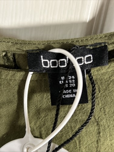 Camicia donna Boohoo verde con volant smock nuova taglie forti 20 cravatta in vita mancante - Foto 3 di 8