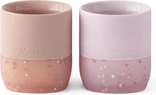 Moonkie Silicone Baby Cups 4 Months+ | Open 2 Pack, Leather Pink/Pink Purple 