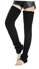 Women's Winter Thick Knit Extra Long Thigh High Leg Warmers C01-black