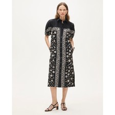 J. CREW Midi Shirt Dress Bandana Print Cotton Poplin Black Sz 8P NWT $228 {JJ37}