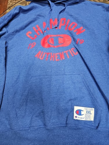 Rare Champion "1999 Authentic" Red And Royal Blue Hooded Sweatshirt 2XL Men's - Picture 3 of 6