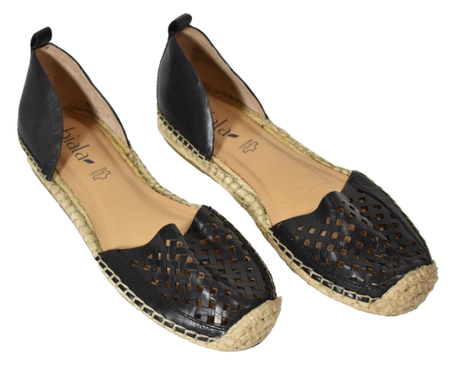 Women's Biala Black Leather Flat Slip-On Espadrille Sandal Size US 8 NWT