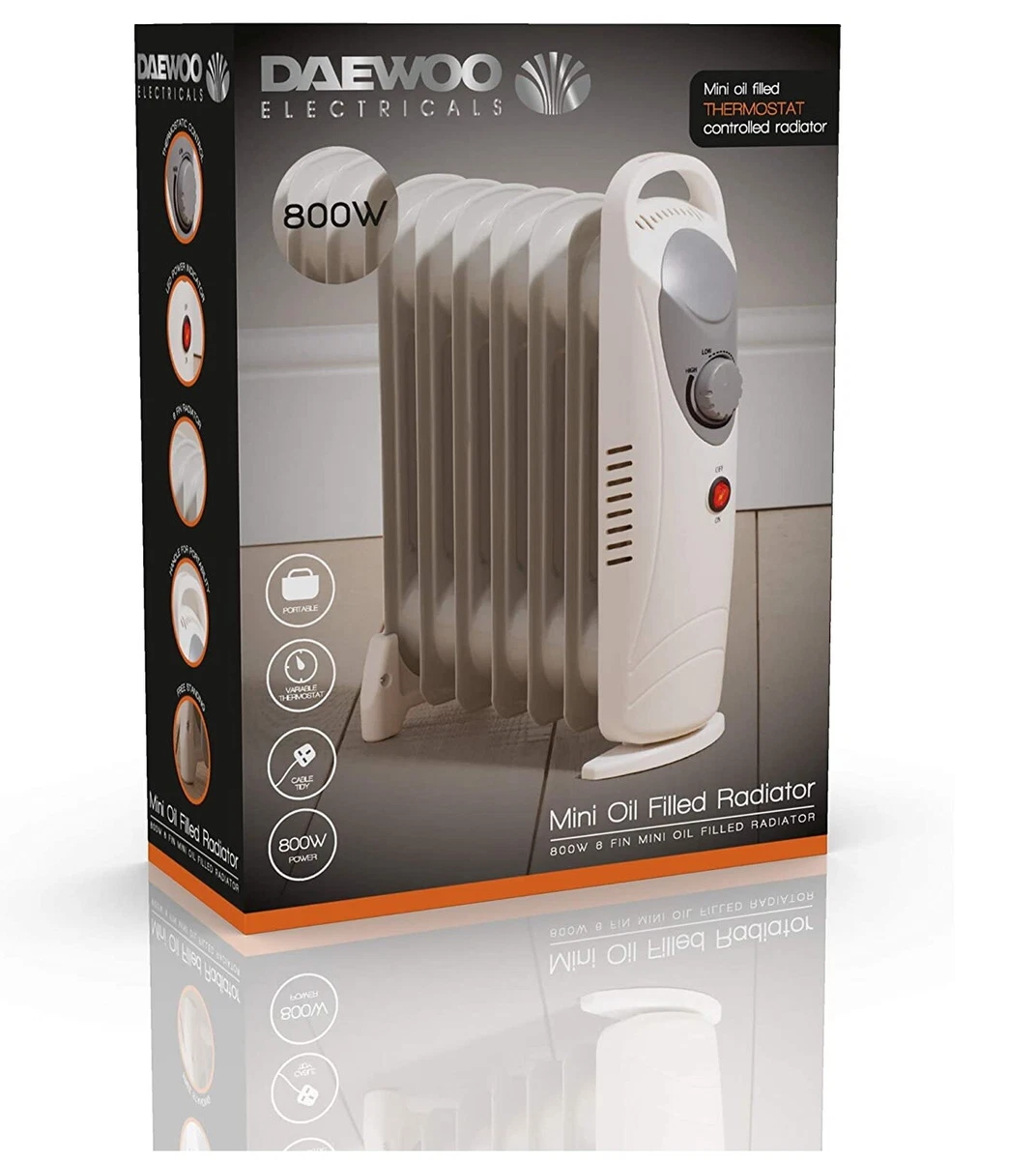 FINE EL Oil Filled White 800W Portable Radiator with Thermostat and  Temperature | eBay