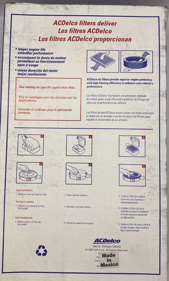 德科 A1200C 空气过滤器通用原装设备 25099209 克莱斯勒 MAZDA🔔�� — 第 2/3 张图片