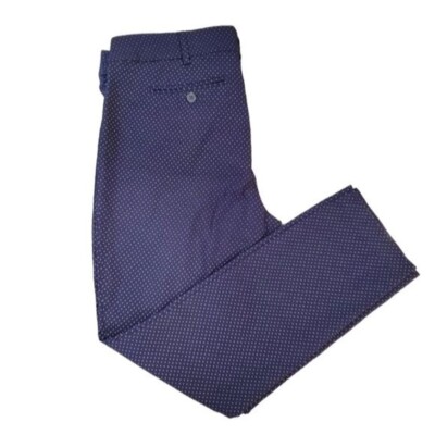 Will Smith Pants Womens Size 12 Straight Leg Stretch Navy Blue White Polka Dots