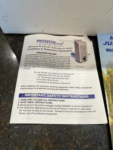 Premiere One MUV403H 16/5 Air Purifier New Old Stock Open Box - Picture 4 of 7