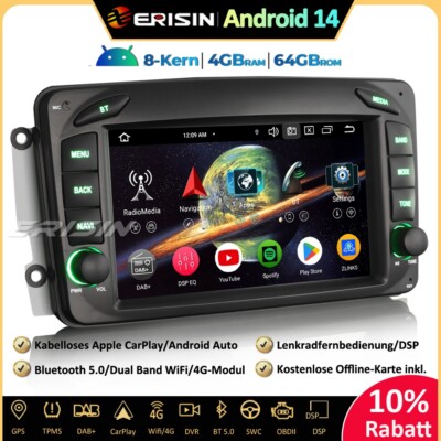 64GB DAB+Android 14 Autoradio GPS Mercedes W209 W203 A/C/G/CLK Klasse Viano Vito