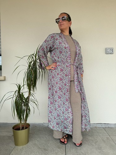 kimono di seta lungo, kimono con cintura, kimono vestaglia, kimono boho donna - Foto 8 di 13
