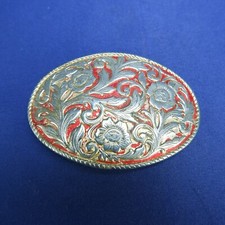 Vintage Red Rose Design Metal Epoxy Belt Buckle