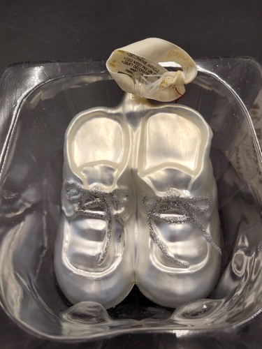Department 56 Blown Glass Booties Ornament Babys First Christmas Silver White - Picture 9 of 10