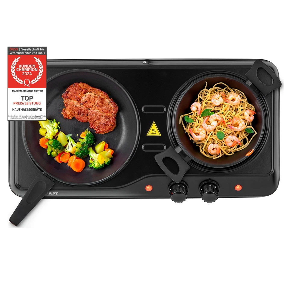 TZS FIRST AUSTRIA Doppel Kochplatte Doppelkochplatte Glaskeramik Infrarot Herdplatte Kochfeld