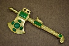 Collectible chinese copper gilt inlay jade gems handmade Divine Axe shape statue
