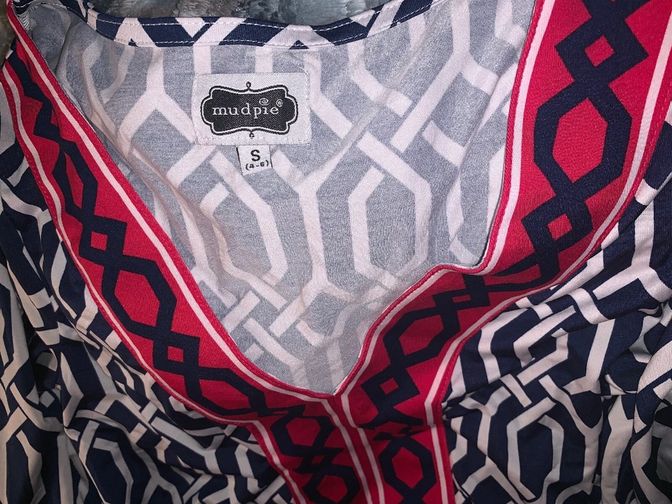 MUDPIE женщин туника Shift платье 3/4 рукав красный синий белый размер маленький - Изображение 3 из 4