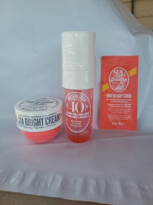 3Sol de Janeiro Bom Dia Bright TRIO Cream 2.5oz SCRUB .3oz Body SPRAY 3oz sealed