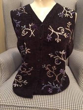 Sigrid Olsen Sport Sweater Vest Size Medium Knit Brown Purple Button Up Vintage