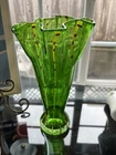 VINTAGE MURANO ART GLASS APPLE GREEN RUFFLED VASE
