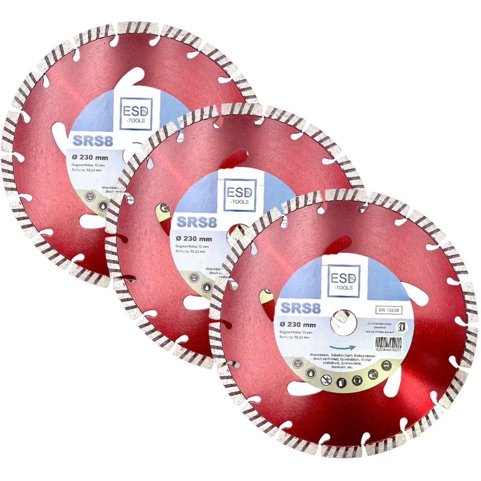 ESD TOOLS 3 x 230 Diamanttrennscheibe Profi Diamantscheibe für Beton Trennscheibe 230 mm