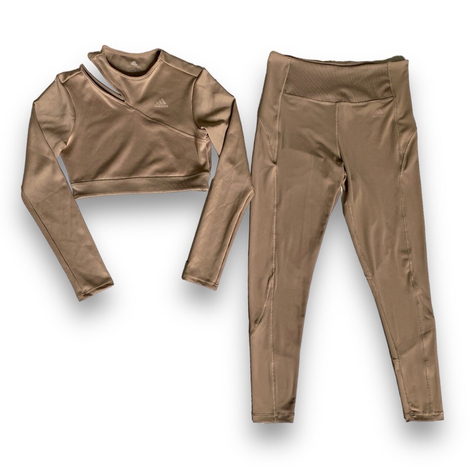 ADIDAS Brown Hyperglam AEROREADY Set Crop Top - Legging M/L Training Gyms Sport