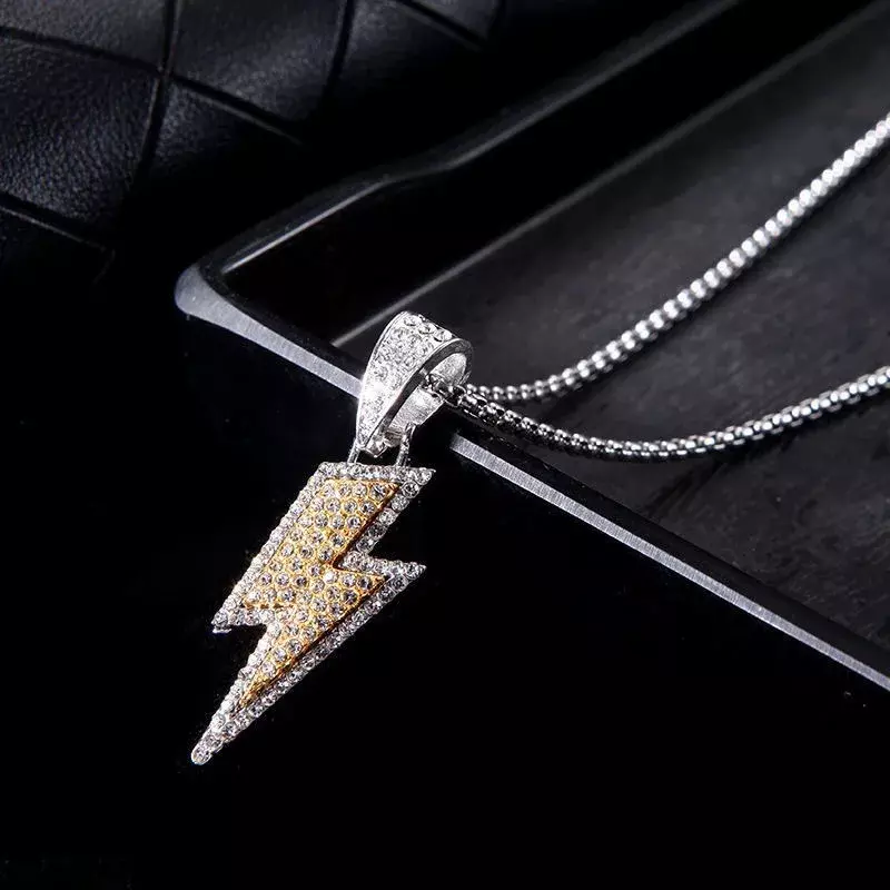Fashion Jewelry Cubic Ziron Silver & Gold Lightning Bolt Pendant