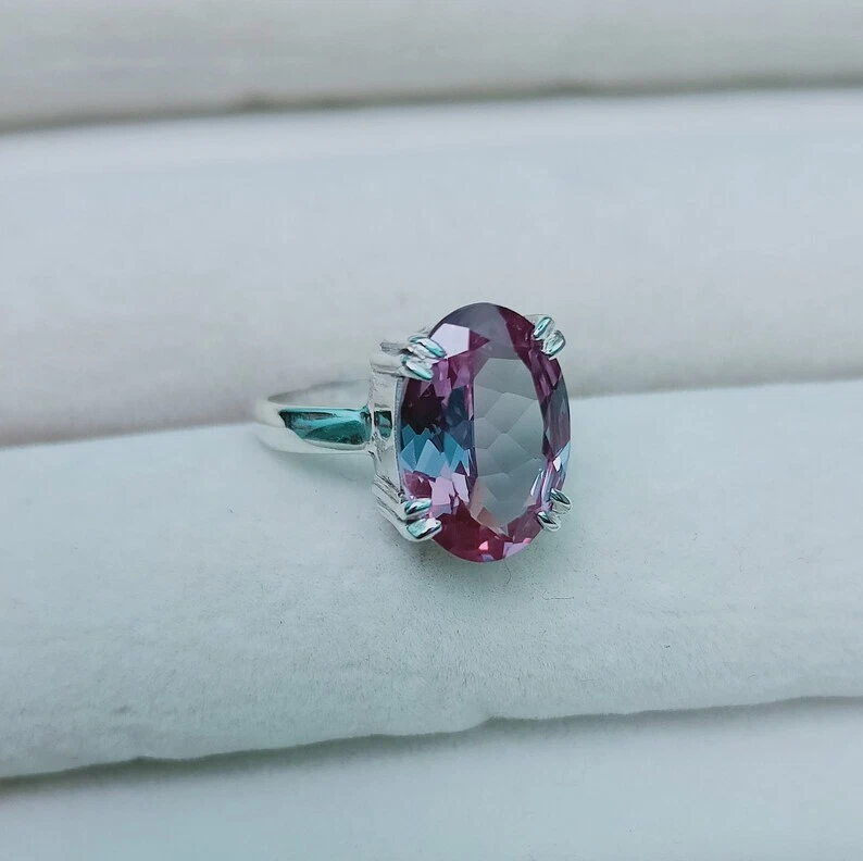 Anello alessandrite creato in laboratorio, anello in argento sterling 925, an... - Immagine 2 di 4