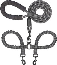 Dual Dog Leash - 360  Swivel, No Tangle Walking Leash with Shock Absorbing Bunge