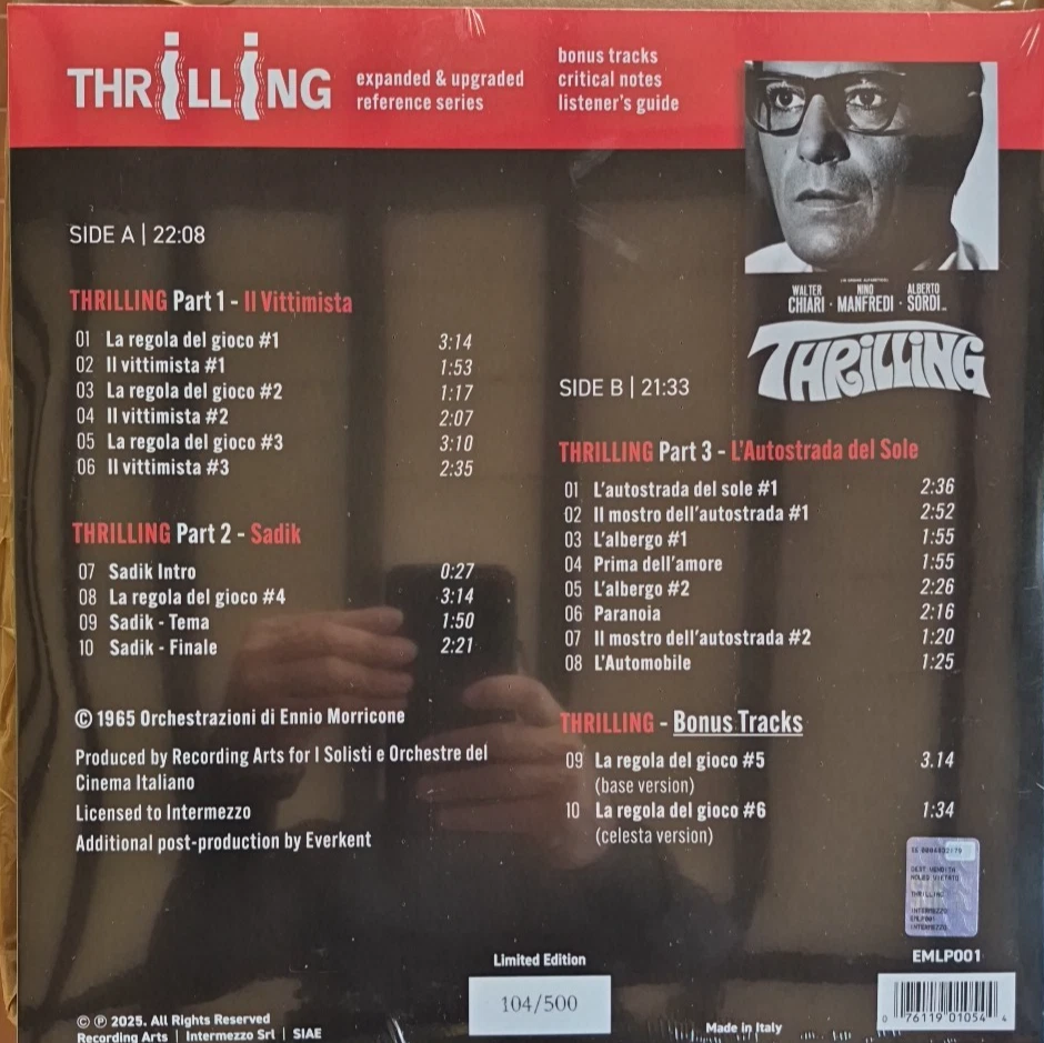 ENNIO MORRICONE - THRILLING - LP - LIMITED EDITION 500 NUMBERED COPIES 2025 - Bild 3 von 4
