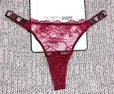 Victoria's Secret Very Sexy NWT XXL Red Lace Shine Strap Thong Panty Logo