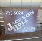 Vintage Jackson Hole Wyoming Sign Metal Painted Porcelain Realty Cabin Realty