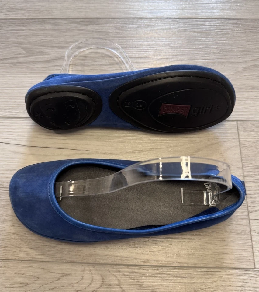 Camper Right Nina 鞋美国 8.5 码女式 EU 39 芭蕾平底鞋蓝色柔软麂皮绒 — 第 2/4 张图片