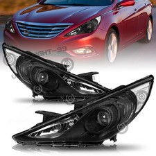 For 2011 2012 2013 2014 Hyundai Sonata Projector Headlights Pair Black Housing