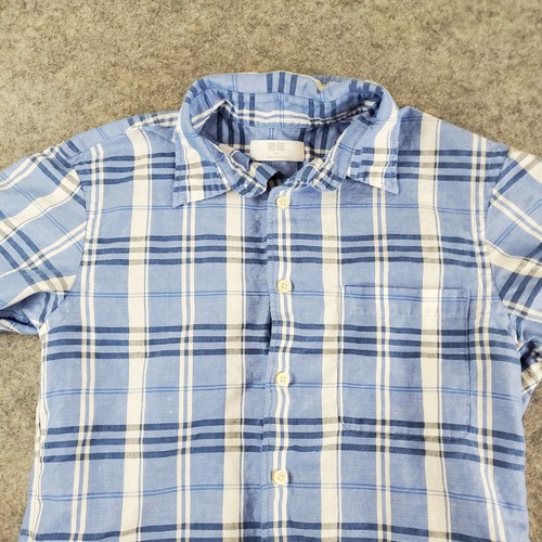 Camisa con botones Uniqlo para hombre extra pequeña azul blanca cuello a cuadros manga corta - Imagen 2 de 14