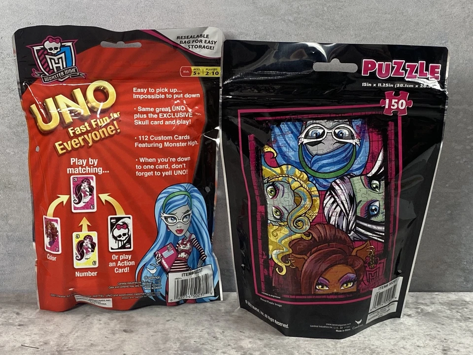 Monster High Uno Card game Puzzle On The Go Travel Lot New Old Stock Sealed 2012 - Image 2 of 4