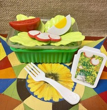 Fisher Price Play Food SALAD  SALAD DRESSING  FORK Fun tikes LOT - BSMT-FP