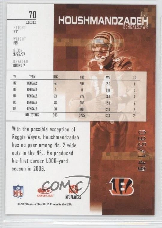 2007 Leaf Rookies & Stars Longevity Sapphire /149 TJ Houshmandzadeh #70 - Image 2 of 2