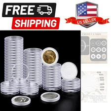 63PCS Silver Dollar Coin Holder, Clear Coin Capsules, Coin Holders for Collec...