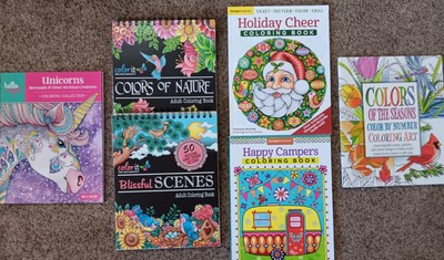 Lot of 6 Adult Coloring Books ColorIt Blissful Scenes, Colors Of Nature, Santa