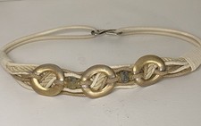Vintage Braided Rope Belt With Gold Accents And Beads, Hook Closure, Medium