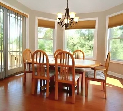Kitchen Dining Table with Maple Honey, Hide Leaf,  6 Chairs, 6, Corian Inlay.