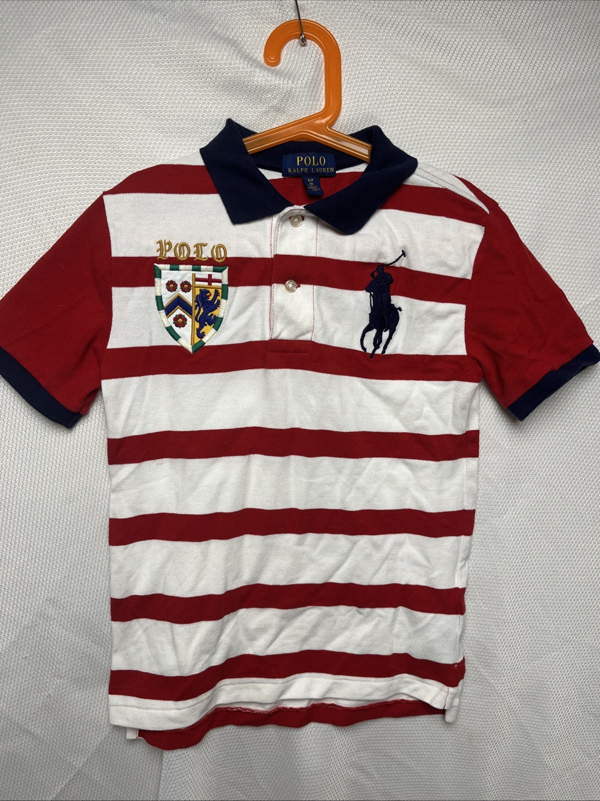 Polo Ralph Lauren camicia giovane piccola rossa bianca a righe grande pony manica corta ragazzo