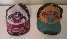 Vtg True Religion Lot of 2 Adjustable Distressed Trucker Hats One Size - Y2K