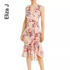 Eliza J Bloomingdale's Sleeveless Flutter Ruffle Floral Dress Plus Size Sz 18