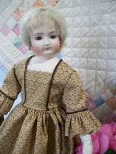 16" French Fashion Dress Repro 1870s Fabric Beige Brown Huret China Doll