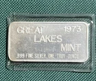 One Troy Ounce Fine Silver Bar 999 Bullion Great Lake Mint 1973