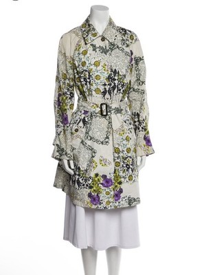 Etro Floral Trench Jacket Coat 42 Womens