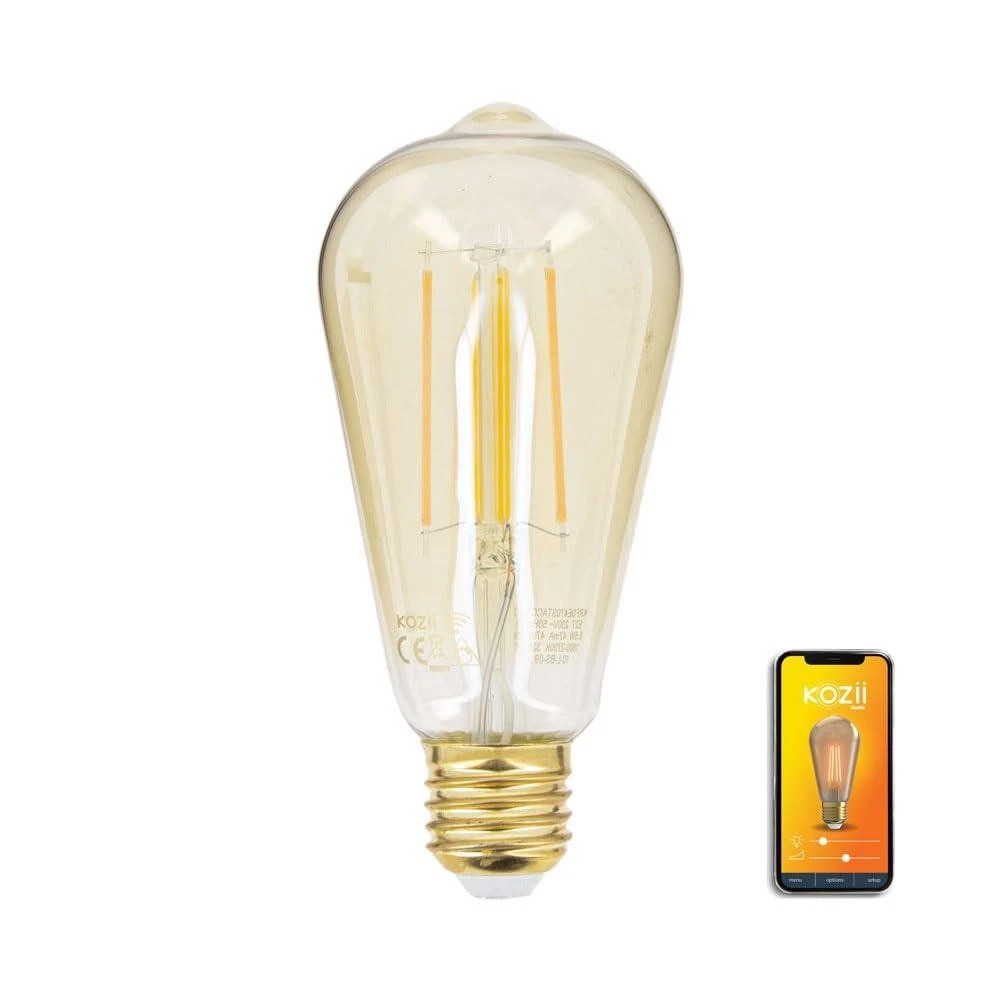 Pack 5 Bombillas LED Smart Wifi E27 Filamento Ambar 4.9W Alexa Google Kozii