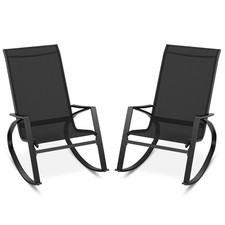 2 PCS Patio Rocking Chairs w/ Ergonomic Backrest Seat Safe Stoppers for Backyard