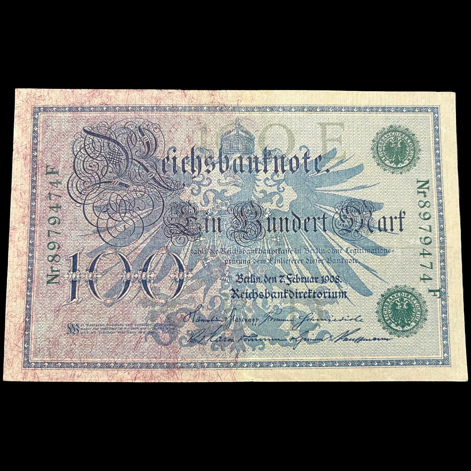 1908 Germany 100 Mark Post WWI Pre WWII Banknote World Paper Money Kaiser
