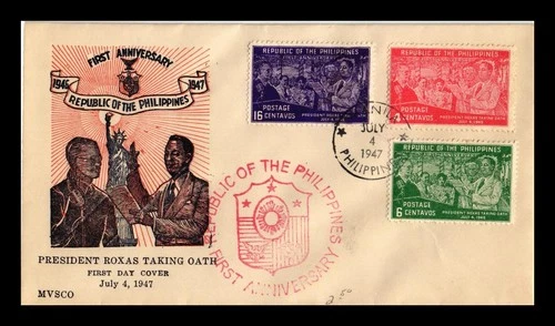 Dr Jim Stamps Philippines 1947 President Roxas Takes Oath 3v Set First Day Cover