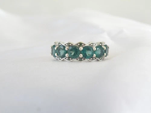 Vintage Sterling Silver 925 Brazilian Teal Apatite Green Diamond Band Ring 7