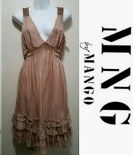 $170 MNG By Mango Blush Nude Rose VNeck Embellish SILK Cocktail Dress ~ 8 M3020